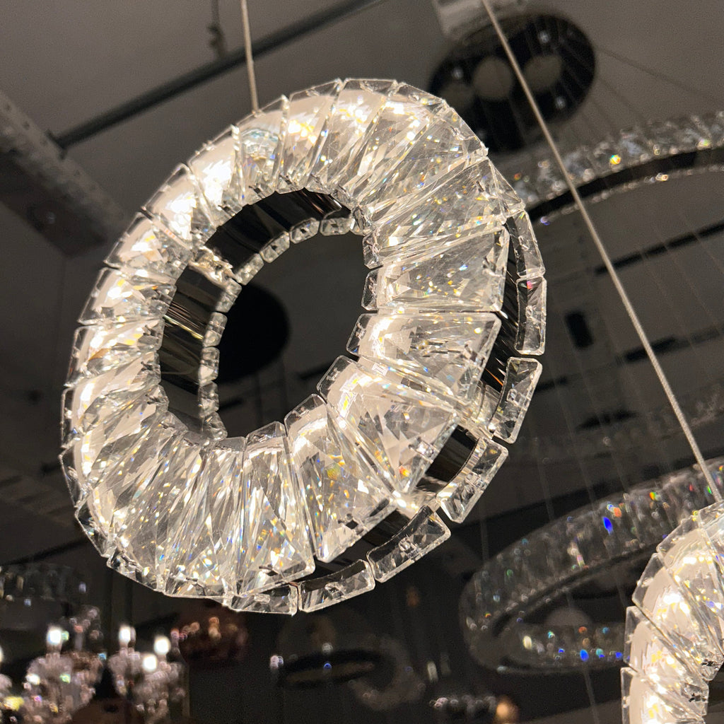 HALO 6 Ring Crystal Pendant Chandelier Chrome