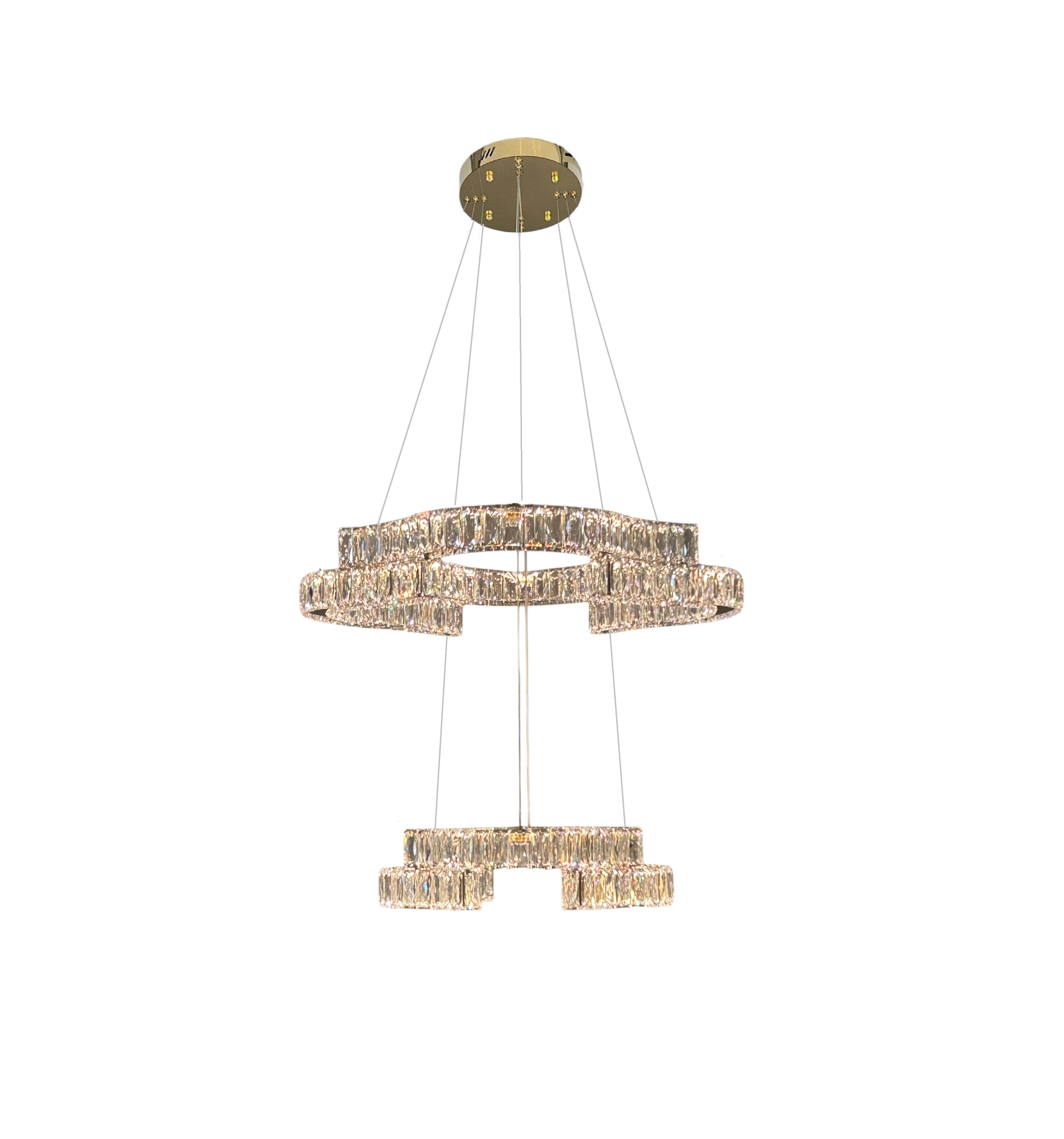 STACKO 2 Tier Crystal Pendant Light 60cm Gold