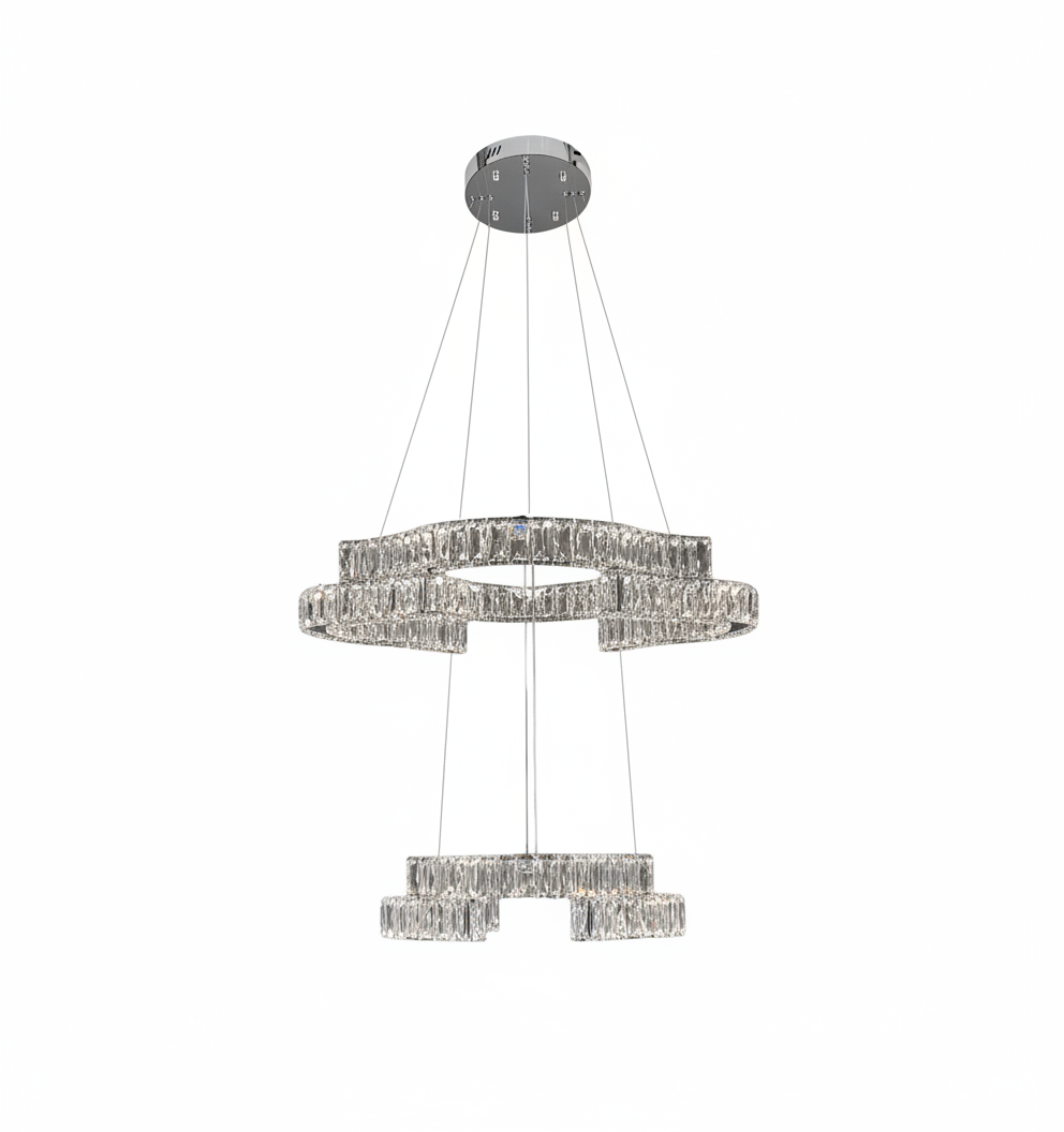 STACKO 2 Tier Crystal Pendant Light 60cm Chrome
