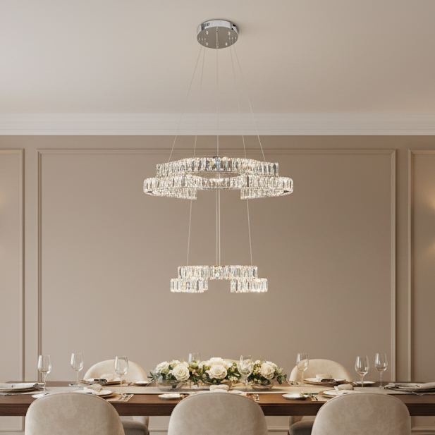 STACKO 2 Tier Crystal Pendant Light 60cm Chrome