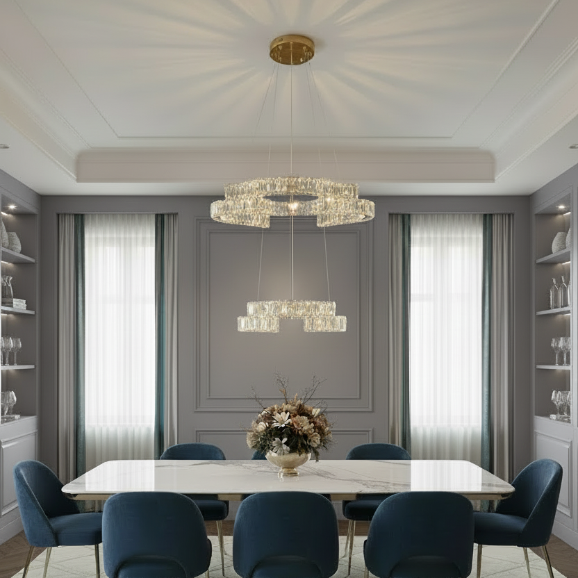 STACKO 2 Tier Crystal Pendant Light 60cm Gold