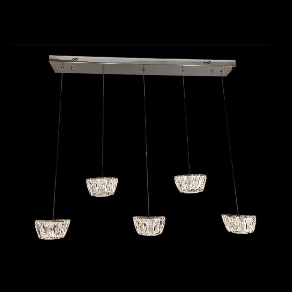 QUEEN 5 Crystal Linear Bar Pendant Light 1m Chrome