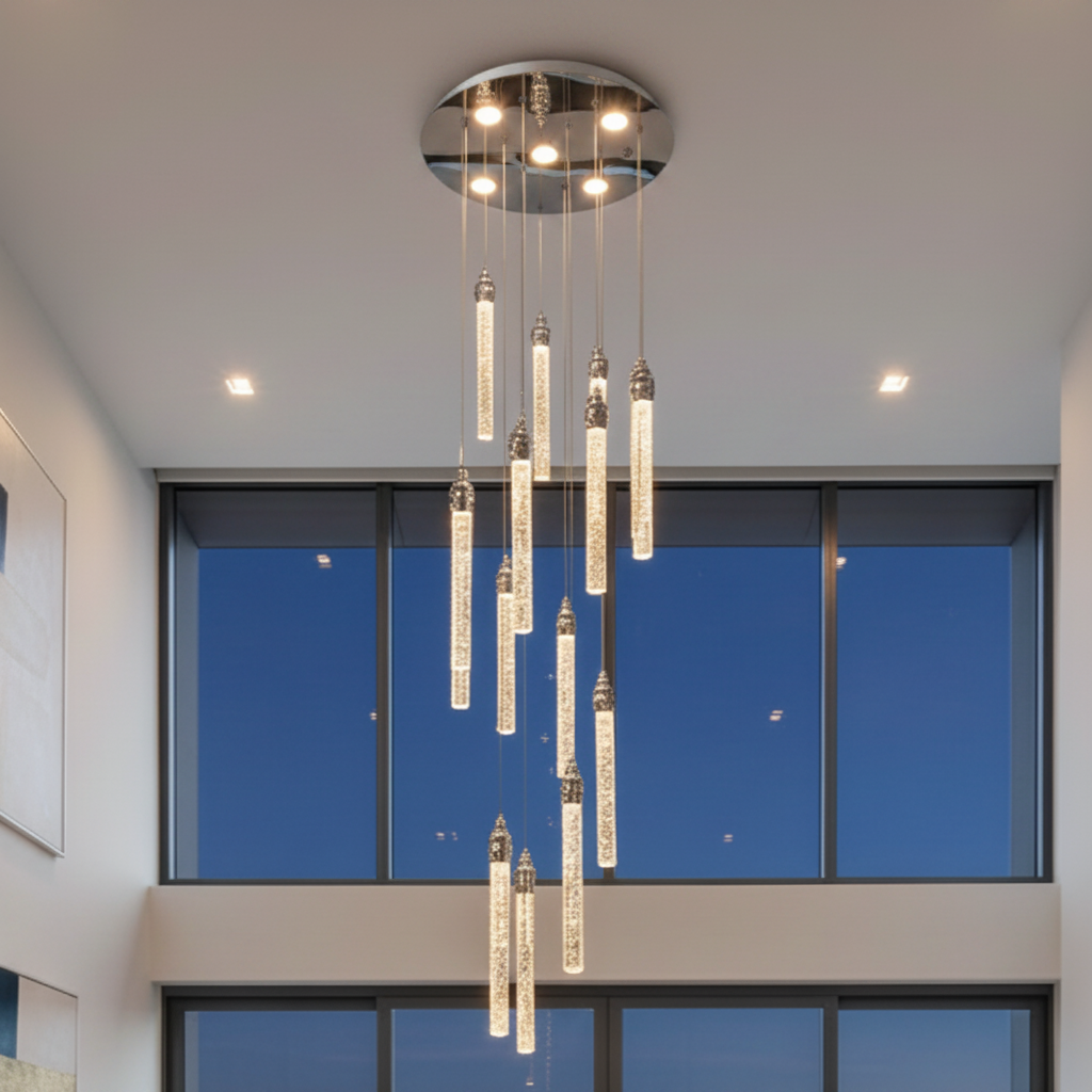 SPIRAL 15 Light Prism Pendant Chandelier Chrome
