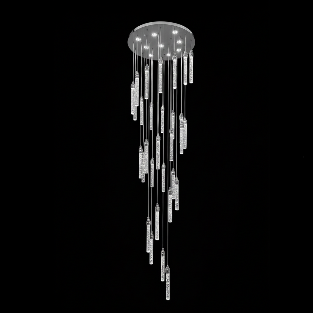 SPIRAL 30 Prism Crystal Pendant Chandelier Chrome