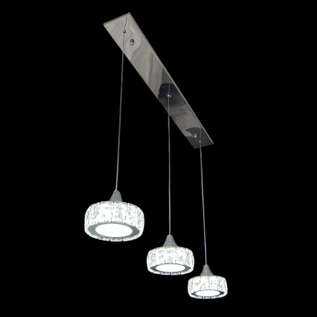ROYAL 3 Crystal Linear Bar Pendant Light 80cm Chrome