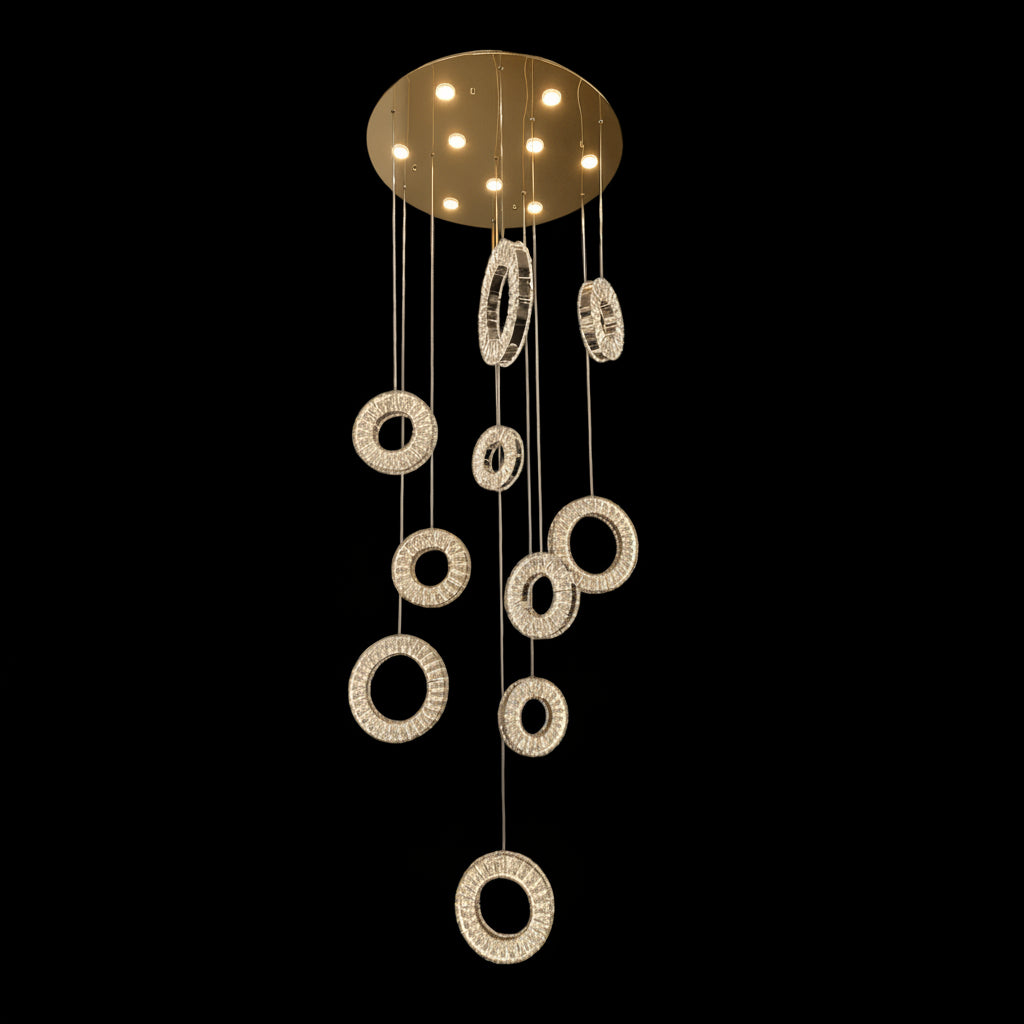 HALO 10 Ring Crystal Pendant Chandelier Gold