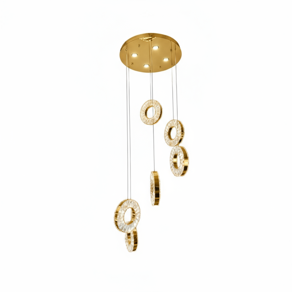 HALO 6 Ring Crystal Pendant Chandelier Gold