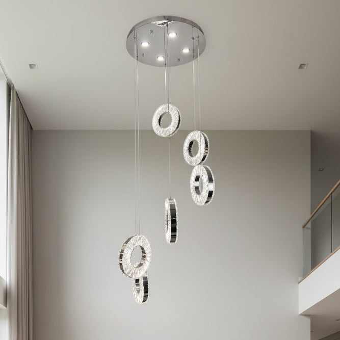 HALO 6 Ring Crystal Pendant Chandelier Chrome