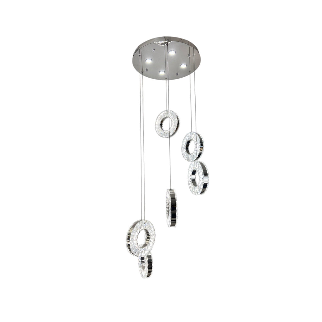 HALO 6 Ring Crystal Pendant Chandelier Chrome