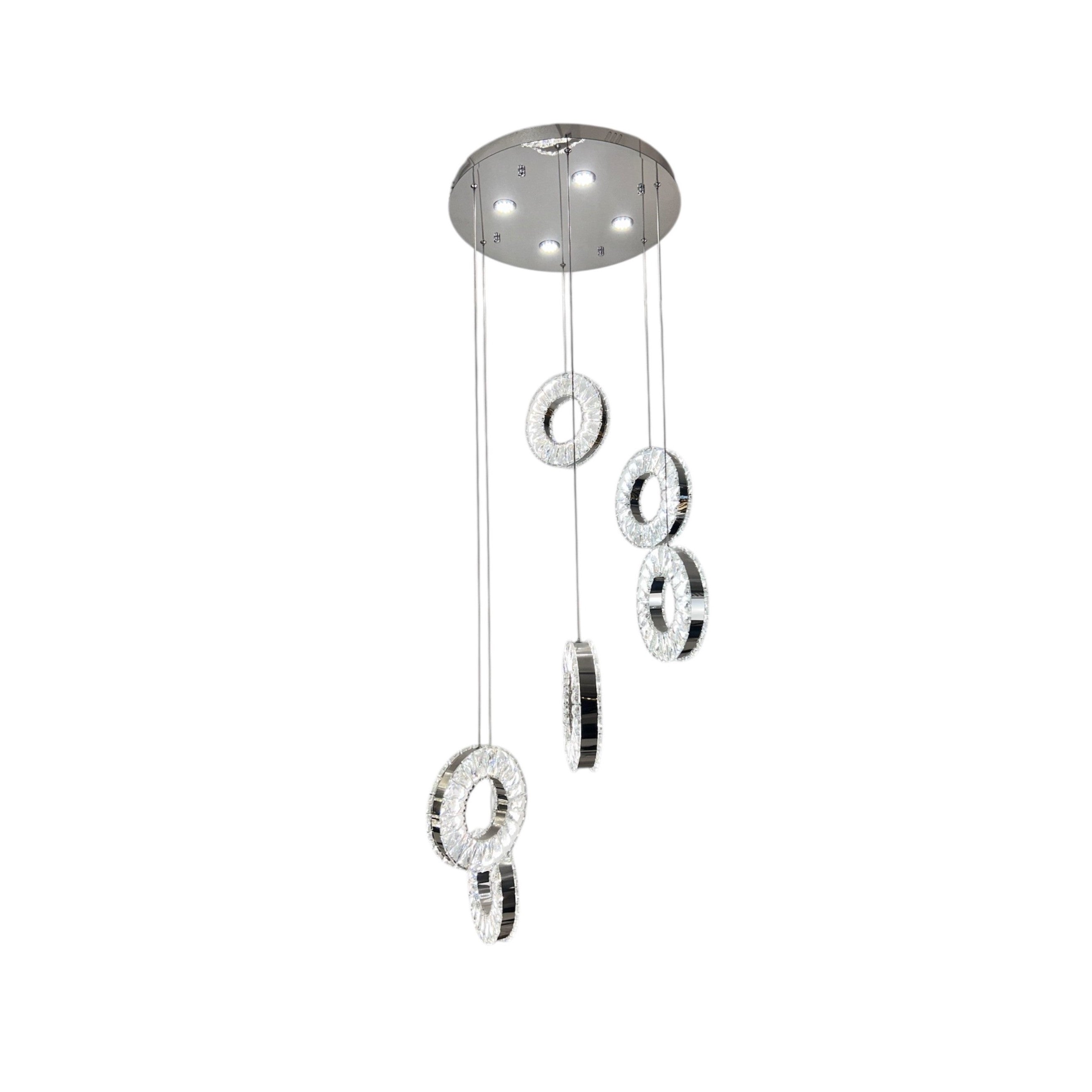 HALO 6 Ring Crystal Pendant Chandelier Chrome