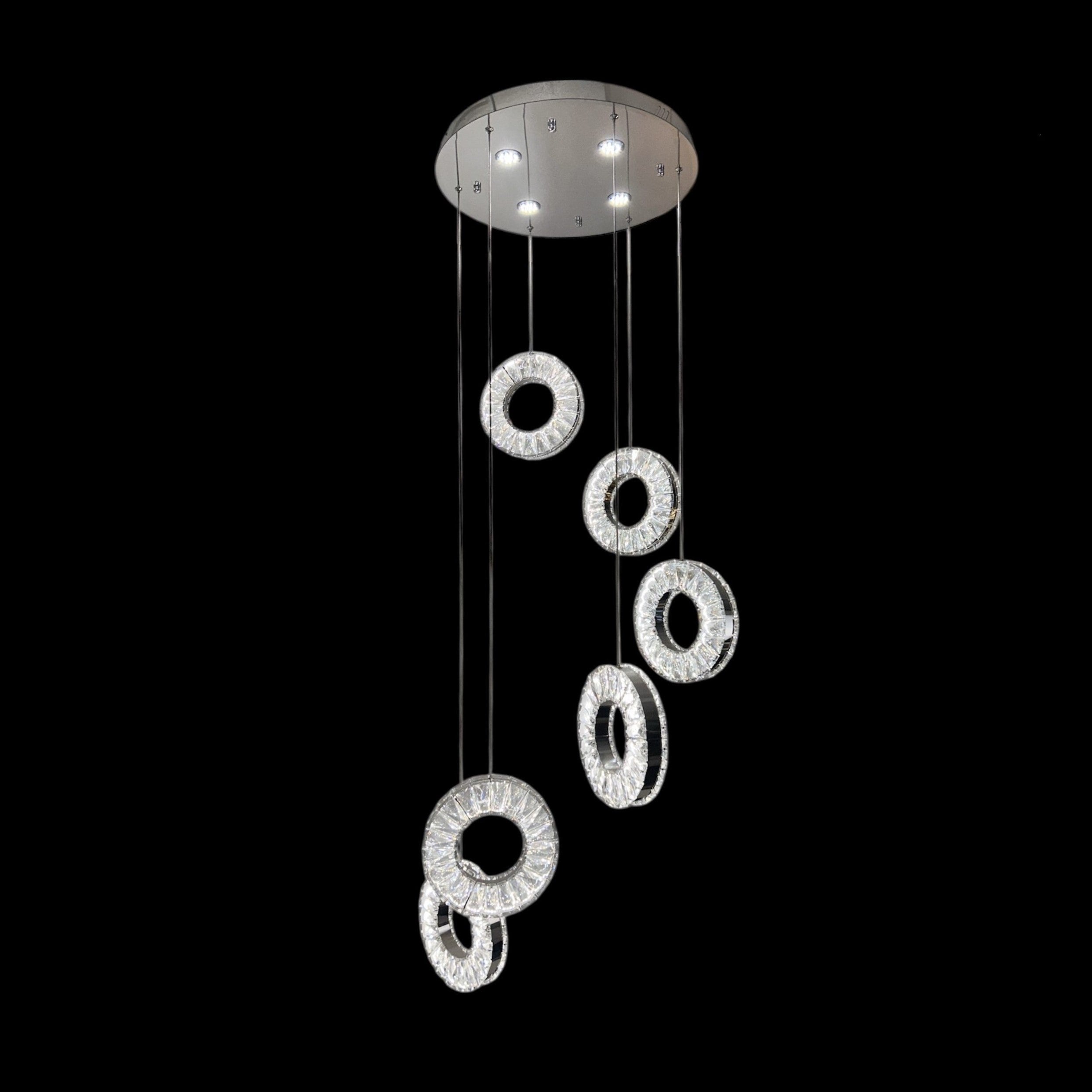 HALO 6 Ring Crystal Pendant Chandelier Chrome