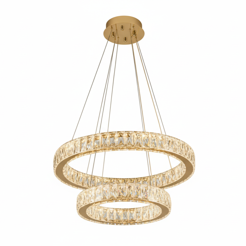 RING 2 Tier Crystal Pendant 50cm Gold