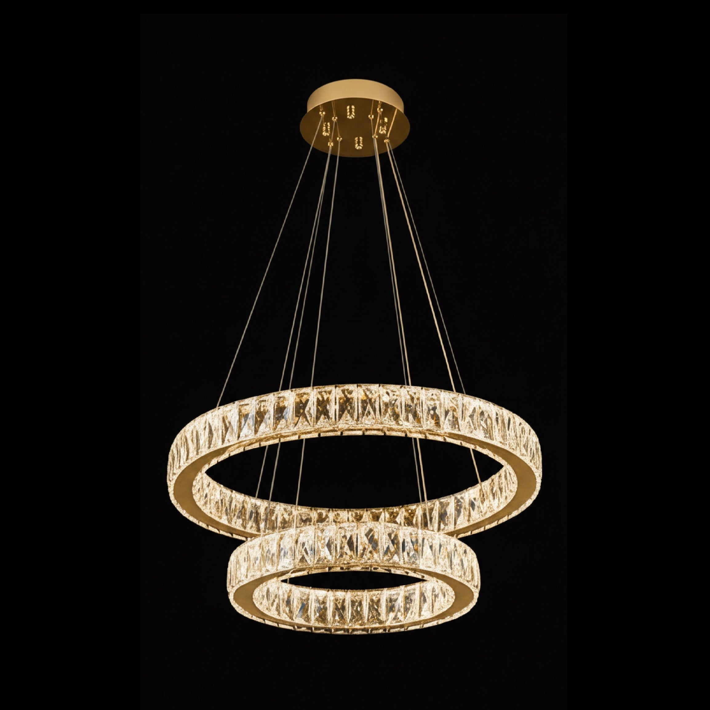 RING 2 Tier Crystal Pendant 50cm Gold