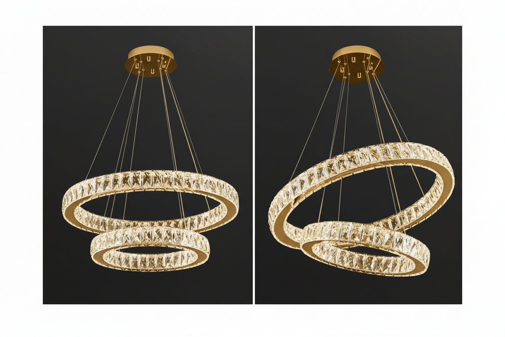 RING 2 Tier Crystal Pendant 50cm Gold