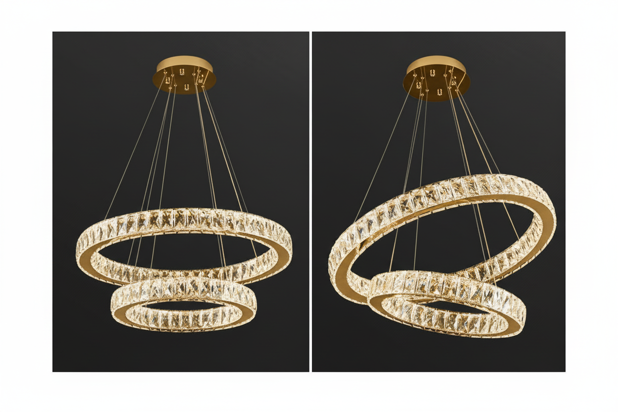 RING 2 Tier Crystal Pendant 50cm Gold