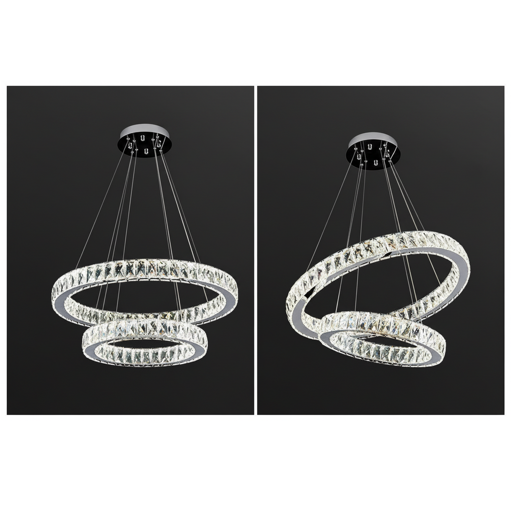 RING 2 Tier Crystal Pendant 50cm Chrome