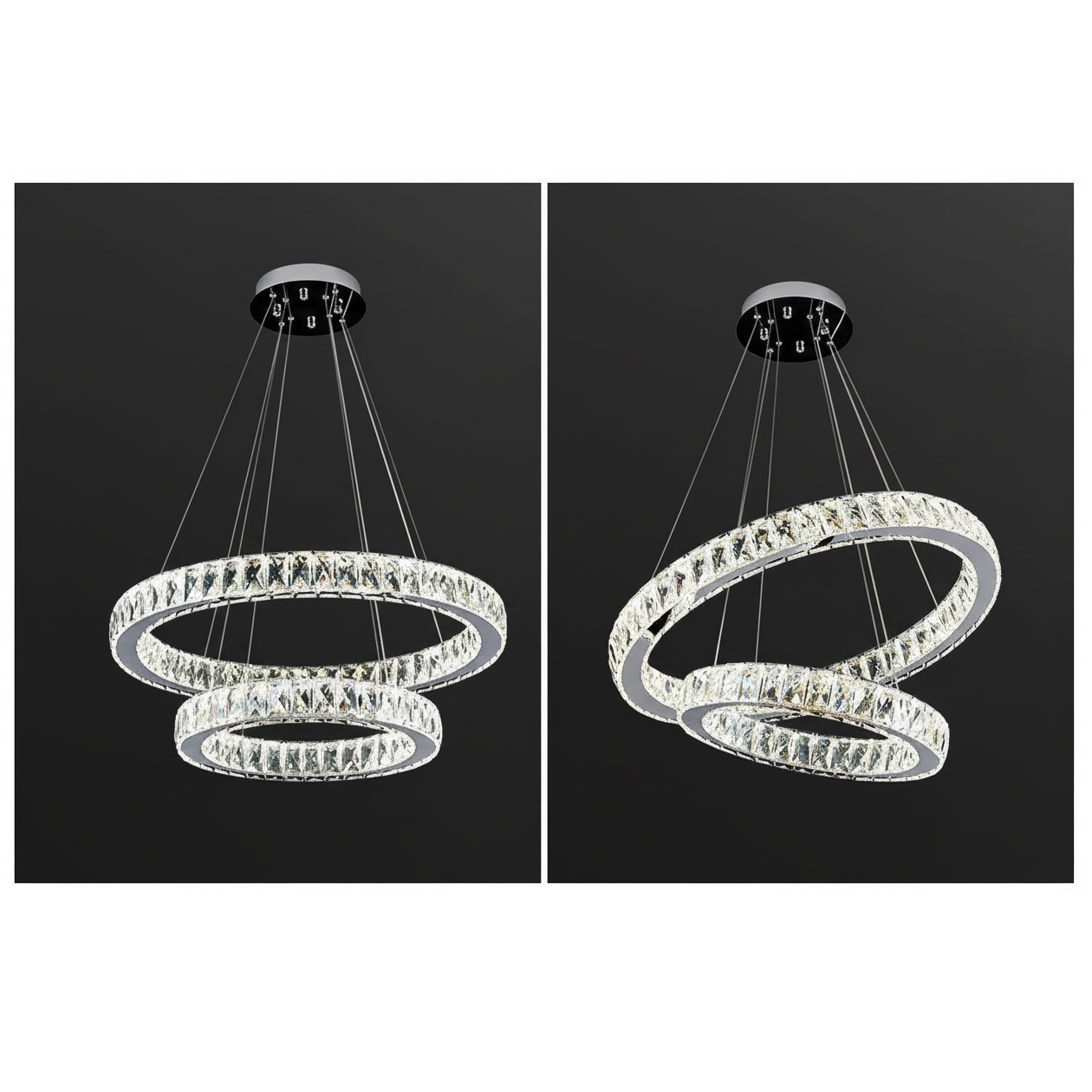 RING 2 Tier Crystal Pendant 50cm Chrome