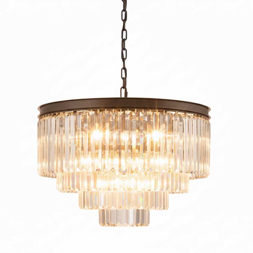 SERINI 60cm 11 Light 4 Tier Crystal Chandelier Black