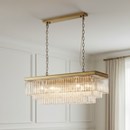 SERINI 15 Light Rectangle 3 Tier Crystal Chandelier 1m Brass