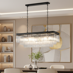 SERINI 15 Light Rectangle 3 Tier Crystal Chandelier 1m Black