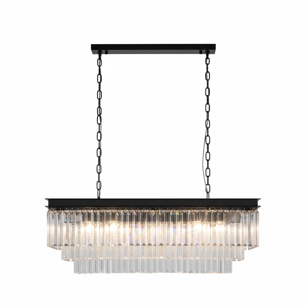 SERINI 15 Light Rectangle 3 Tier Crystal Chandelier 1m Black