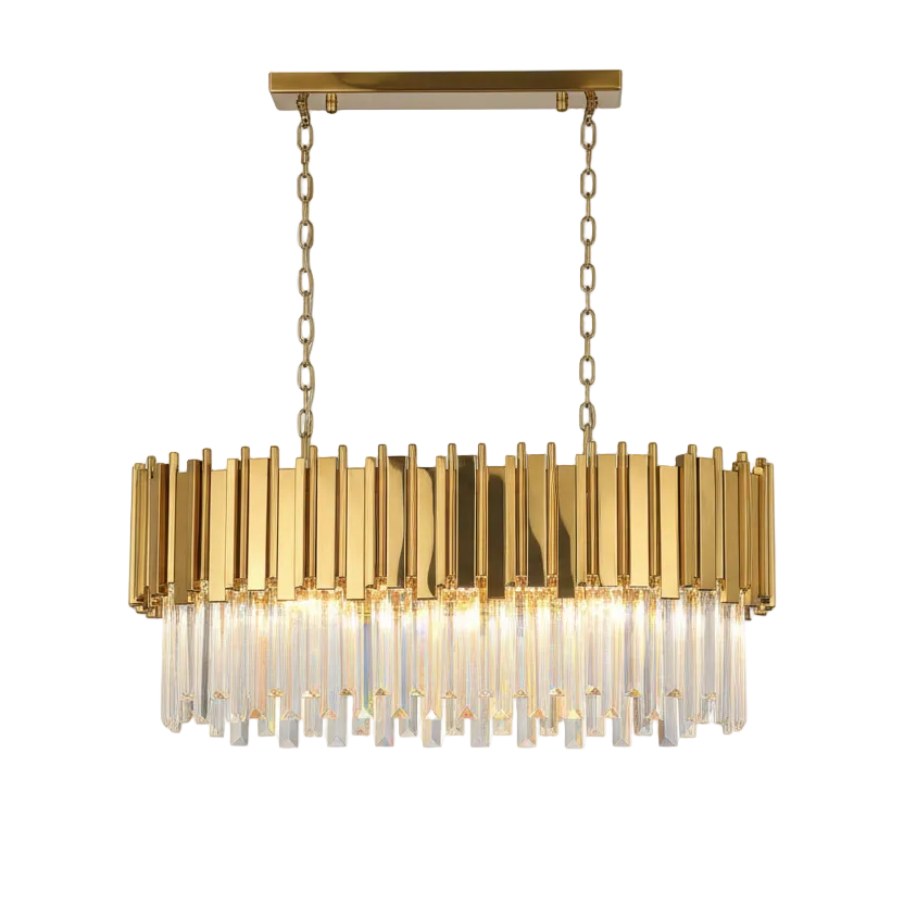 REGINI 8 Light Oval Crystal Chandelier Pendant 90cm Gold