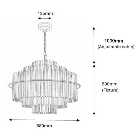 ASHTON 12 Light Modern Chandelier 68cm Brass