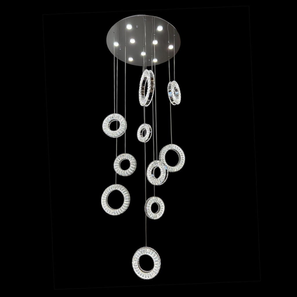 HALO 10 Ring Crystal Pendant Chandelier Chrome