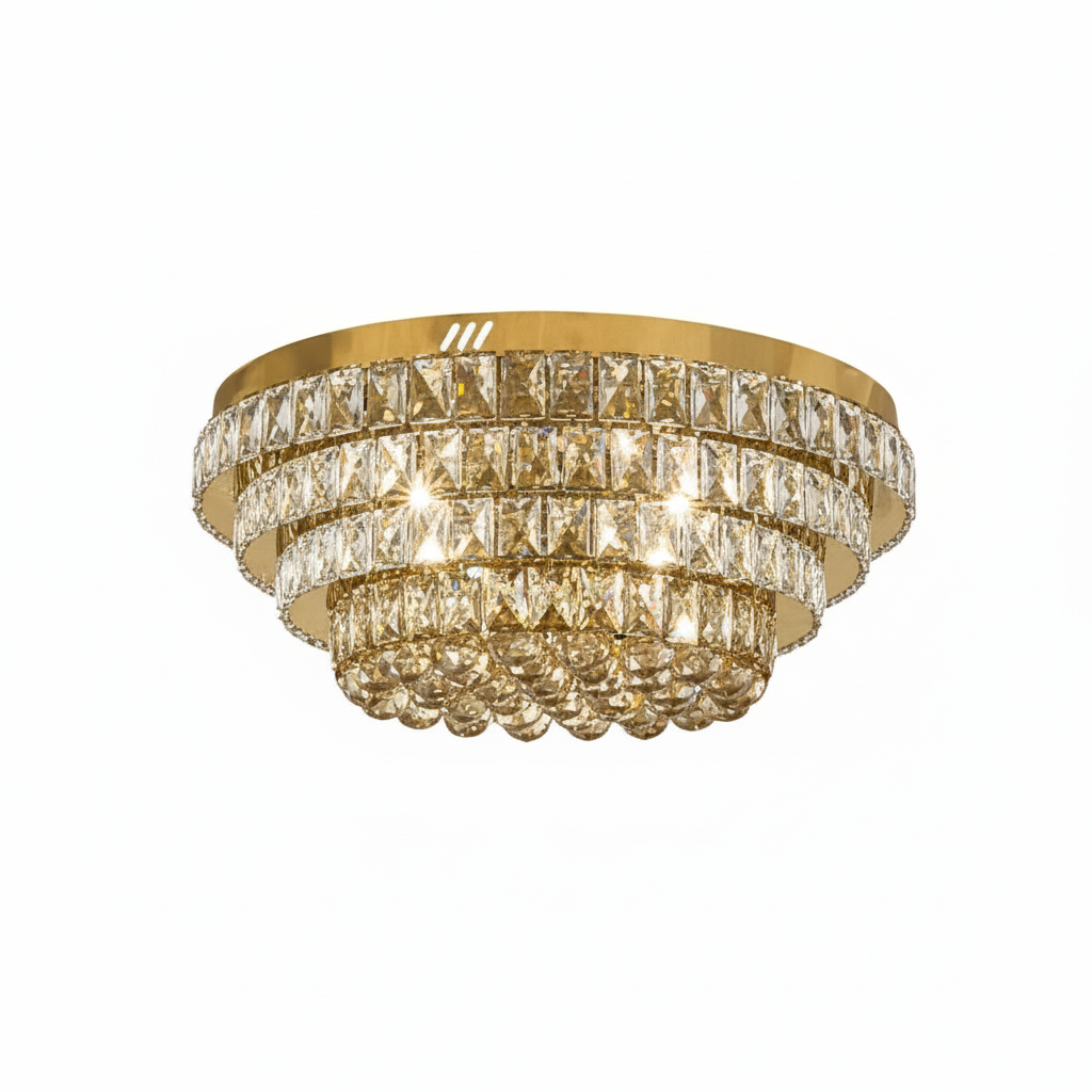 CROWN 60cm Crystal Ceiling Light Tri Colour LED Gold