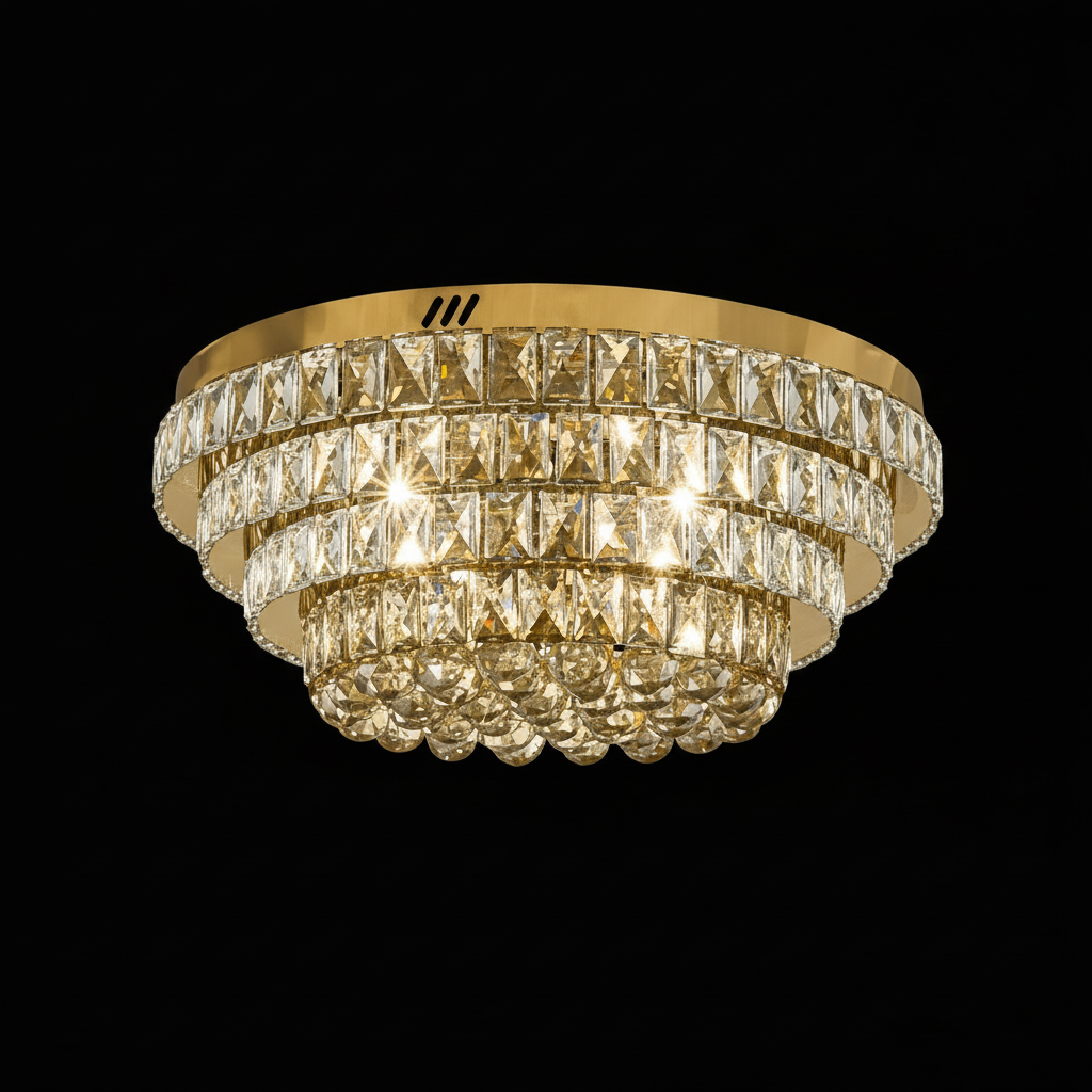 CROWN 60cm Crystal Ceiling Light Tri Colour LED Gold