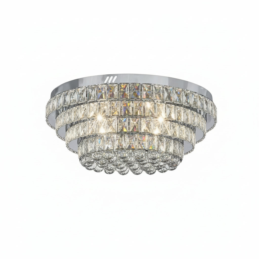 CROWN 60cm Crystal Ceiling Light Tri Colour LED Chrome