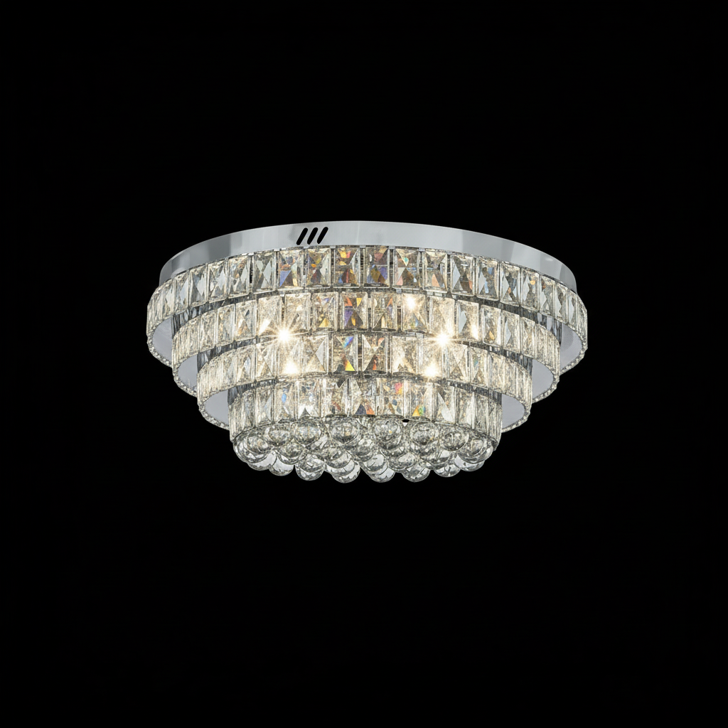 CROWN 60cm Crystal Ceiling Light Tri Colour LED Chrome