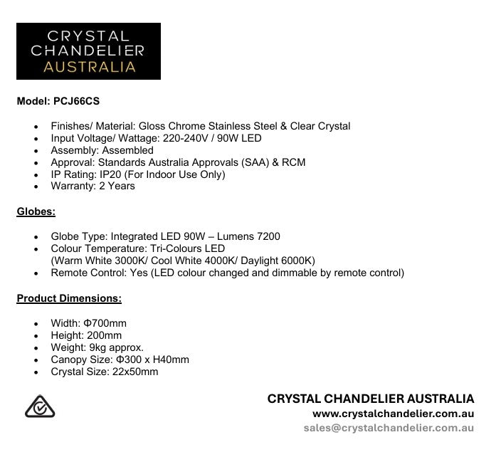 BLOSSOM 6 Ring Crystal Close to Ceiling Light 70cm Chrome