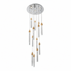 SPIRAL 15 Prism Crystal Pendant Chandelier Chrome Panel with 15 Gold Cups