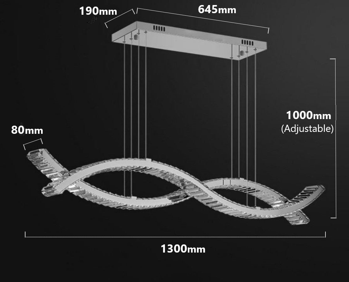 SURF Crystal Bar Pendant Light 1.3m Chrome