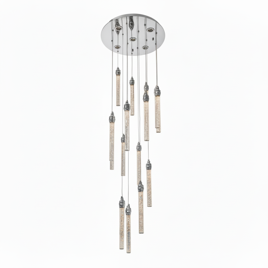 SPIRAL 15 Light Prism Pendant Chandelier Chrome