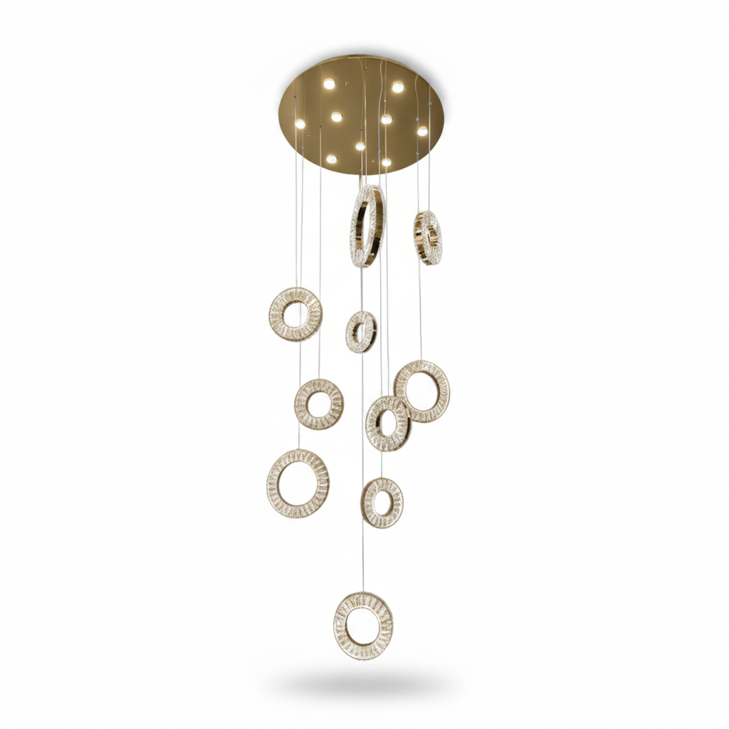 HALO 10 Ring Crystal Pendant Chandelier Gold