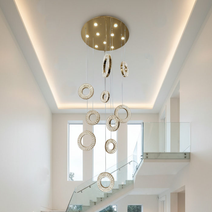HALO 10 Ring Crystal Pendant Chandelier Gold