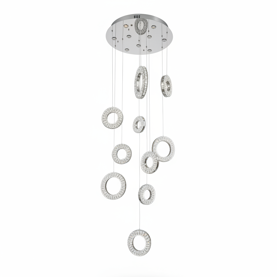 HALO 10 Ring Crystal Pendant Chandelier Chrome