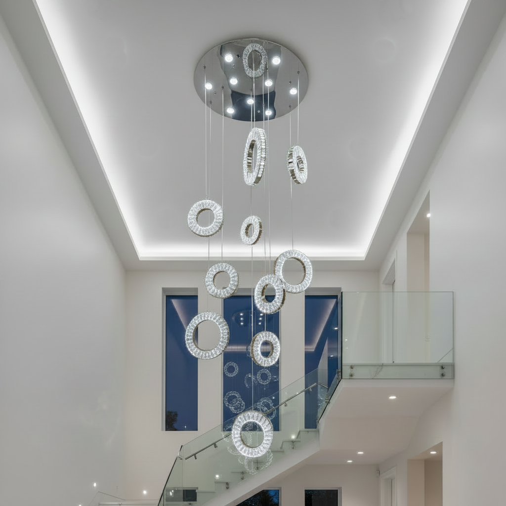 HALO 10 Ring Crystal Pendant Chandelier Chrome